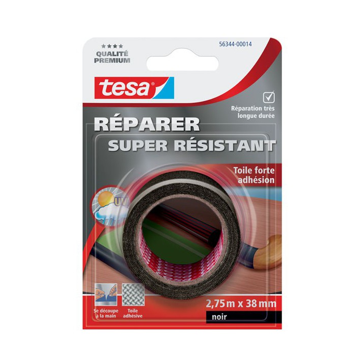 Adhésif toilé renforcé de réparation noir 2,75m x 38mm