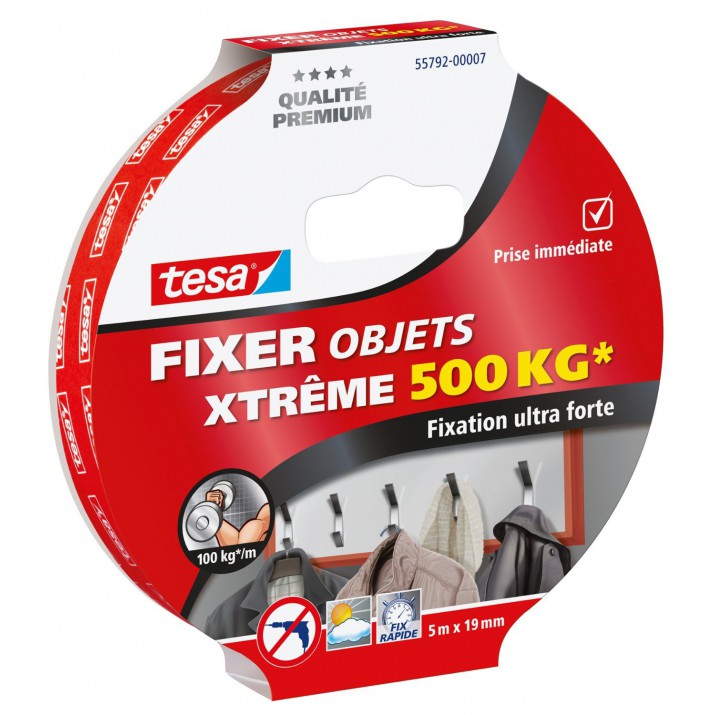 Adhésif double-face fixation ultra-forte 500kg 5m x 19mm