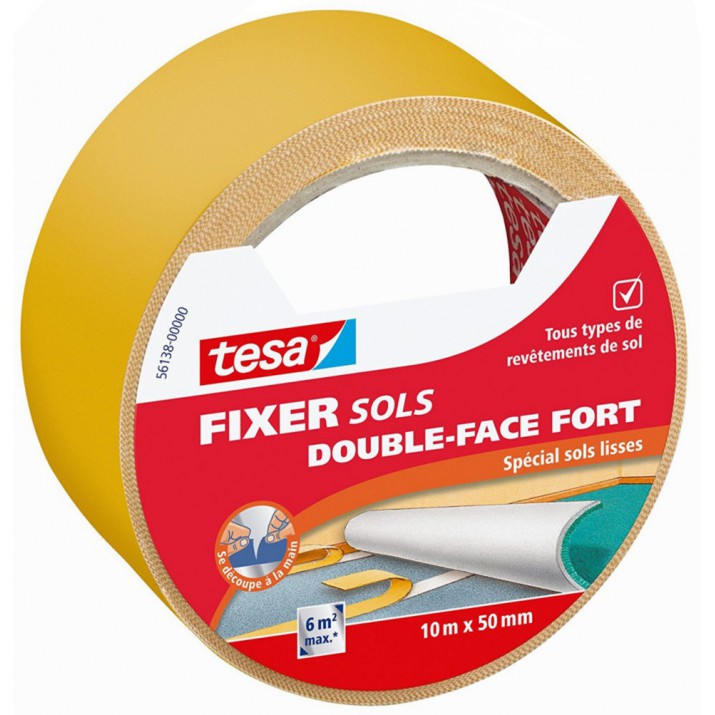 Adhésif fixation forte double-face pour sols lisses 10m x 50mm