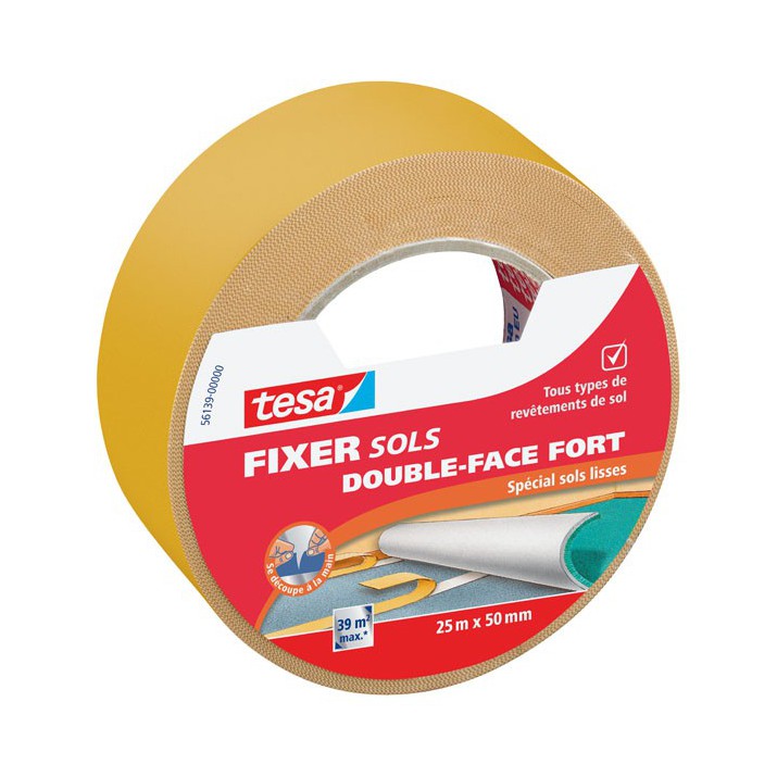 Adhésif fixation forte double-face pour sols lisses 25m x 50mm