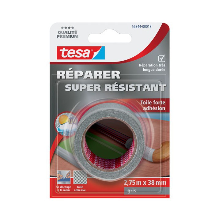 Adhésif toilé renforcé de réparation gris 2,75m x 38mm