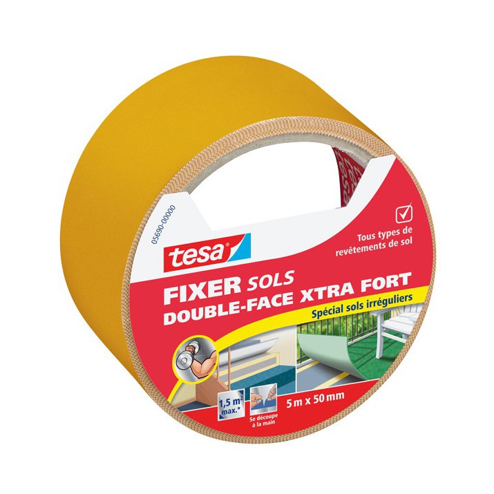 Adhésif fixation extra-forte double-face pour sols irréguliers 5m x 50mm