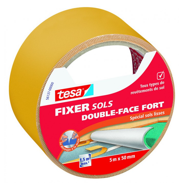 Adhésif fixation forte double-face pour sols lisses 5m x 50mm