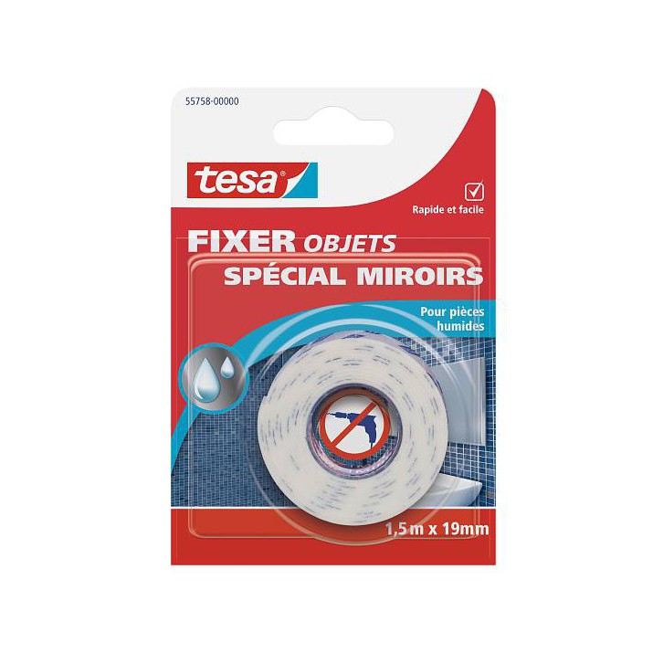 Adhésif de fixation objets spécial miroirs 1,5m x 19mm