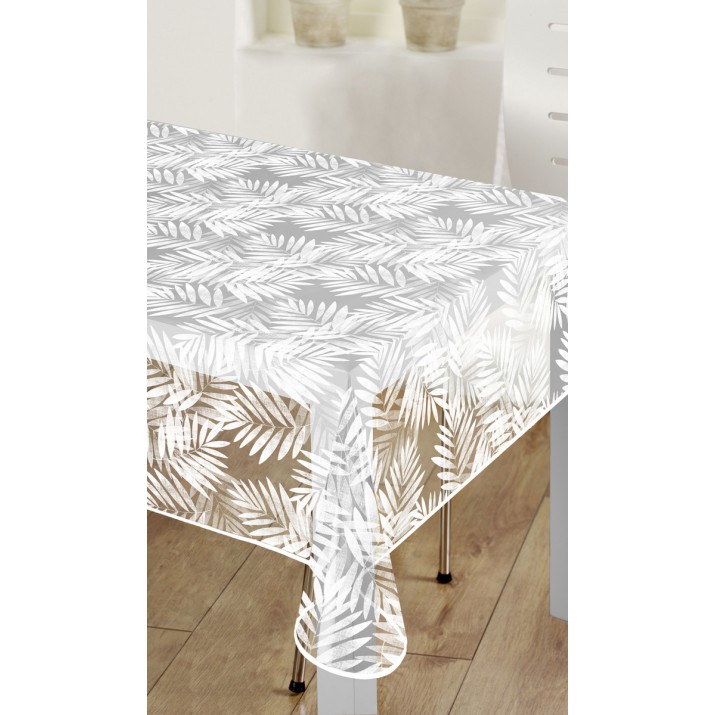 Toile Cirée Ronde Transparente Cristal 140 CM Motif Plante Oasis