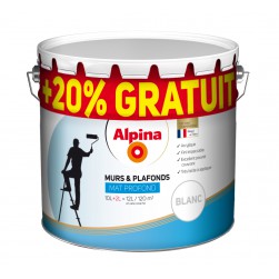 Alpina Peinture Murs et Plafonds Mat Profond – Blanc – 10L + 20% Gratuit