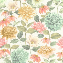 Papier Peint Dahlia Bouquet Fond Blanc – Gardens de Casadéco - réf. GADN87660528