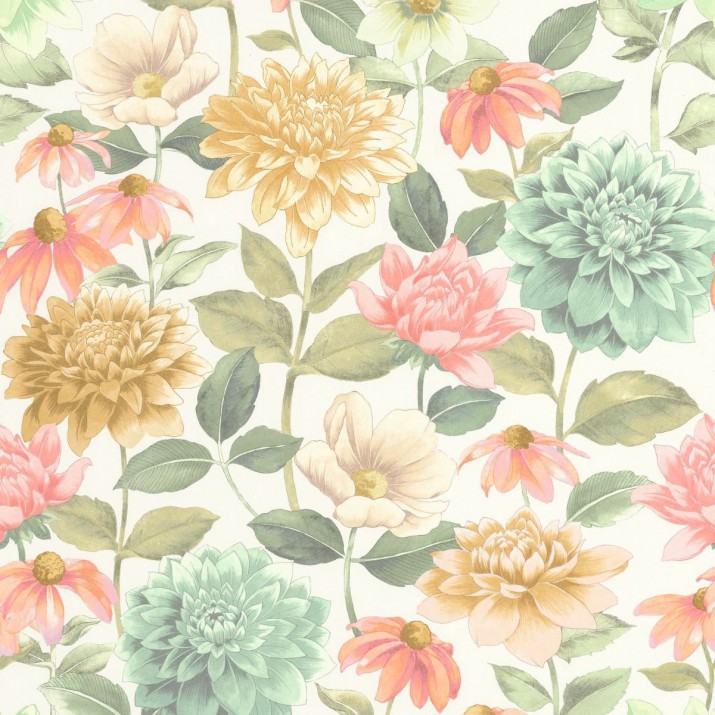 Papier Peint Dahlia Bouquet Fond Blanc – Gardens de Casadéco - réf. GADN87660528