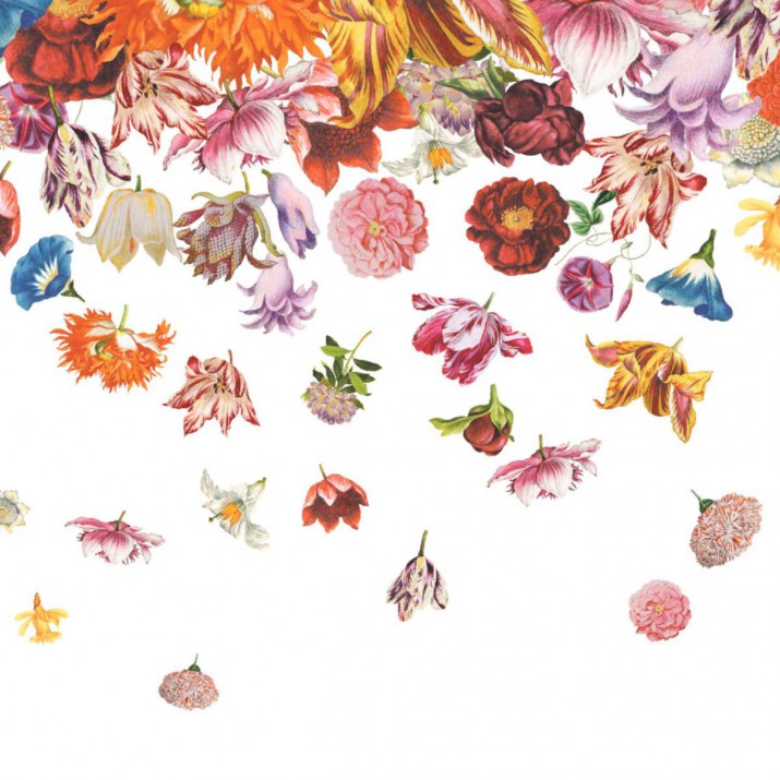 Papier Peint Panoramique Intissé Flower Rain Multicolore fond Blanc - Moorea de Montecolino - réf. 18003 - 270 x 280 cm