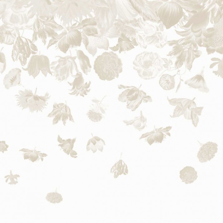 Papier Peint Panoramique Intissé Flower Rain Beige fond Blanc - Moorea de Montecolino - réf. 18004 - 270 x 280 cm