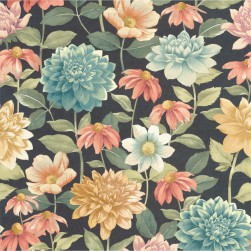 Papier Peint Dahlia Bouquet Fond Noir – Gardens de Casadéco - réf. GADN87669568