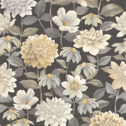 Papier Peint Dahlia Noir Fusain – Gardens de Casadéco - réf. GADN87669622
