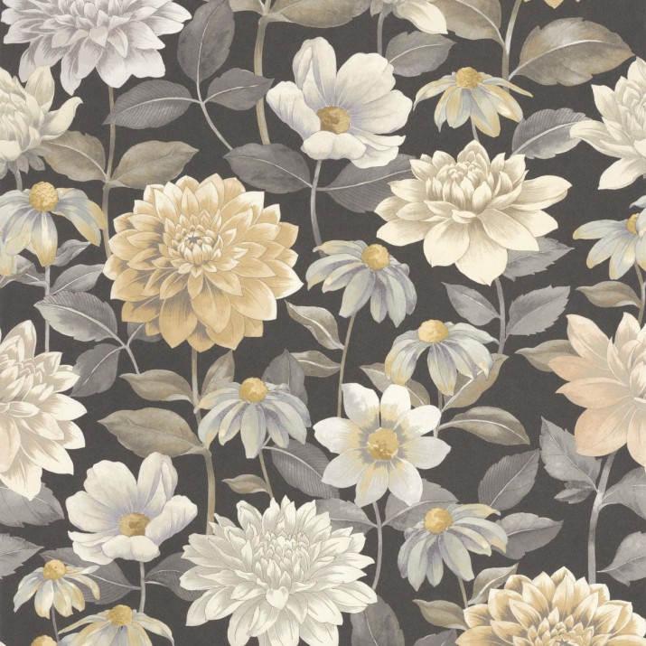 Papier Peint Dahlia Noir Fusain – Gardens de Casadéco - réf. GADN87669622