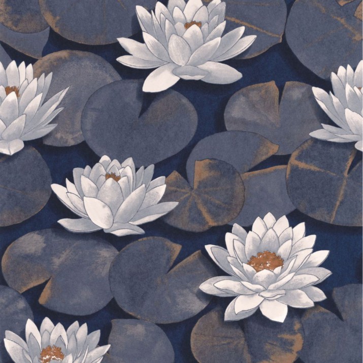 Papier Peint Nymphea Bleu Encre – Gardens de Casadéco - réf. GADN87636981