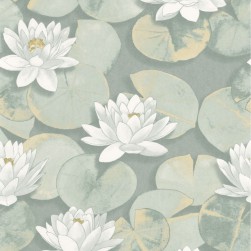 Papier Peint Nymphea Vert Sauge – Gardens de Casadéco - réf. GADN87637360