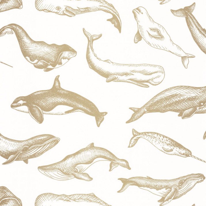 Papier Peint Whale Done Blanc Doré – Sea You Soon de Casélio- réf. SYO102790266