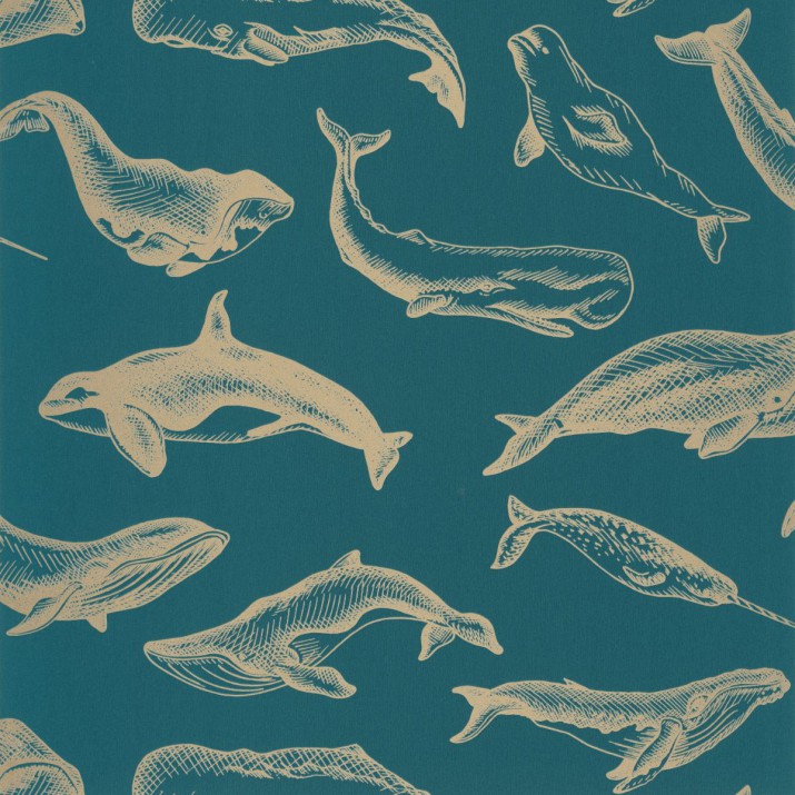 Papier Peint Whale Done Bleu Nuit Doré – Sea You Soon de Casélio- réf. SYO102796203
