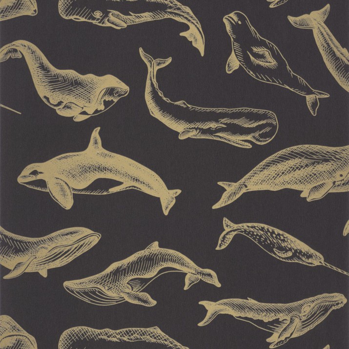Papier Peint Whale Done Noir Doré – Sea You Soon de Casélio- réf. SYO102799298