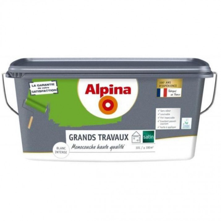 Alpina Peinture Acrylique Grands Travaux - Monocouche - Intérieur - Blanc Satin