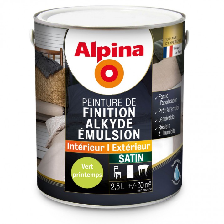 Alpina Peinture Alkyde en Emulsion Bois & Multisupports - Intérieur & Extérieur - Satin