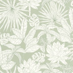 Papier Peint Intissé Odyssée Hawaï Vert d’Eau – Green & Co de Casélio- réf. GCO101437041