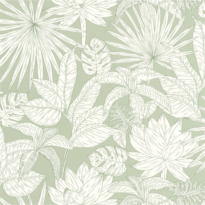Papier Peint Intissé Odyssée Hawaï Vert d’Eau – Green & Co de Casélio- réf. GCO101437041