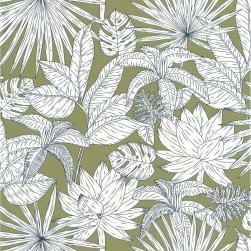 Papier Peint Intissé Odyssée Hawaï Vert Kaki – Green & Co de Casélio- réf. GCO101437167