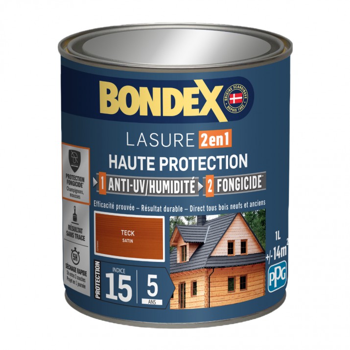 Bondex Lasure 2 en 1 Haute Protection – Anti UV/ Anti Humidité – Fongicide
