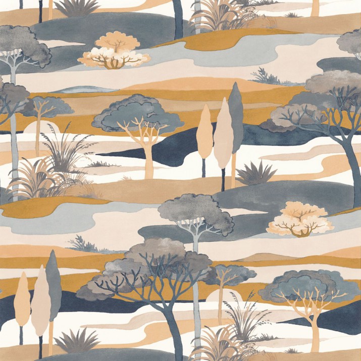 Papier Peint Intissé Cap Ferret Bleu Persan Ambre – L’Ile aux Oiseaux de Casamance - réf. 75870508