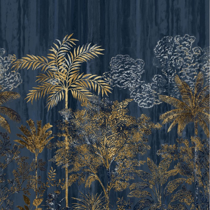 Papier Peint Panoramique Intissé Siwa Marine/ Doré – Panoramas 2 de Casamance - réf. 75292344 - 280 x 300 CM