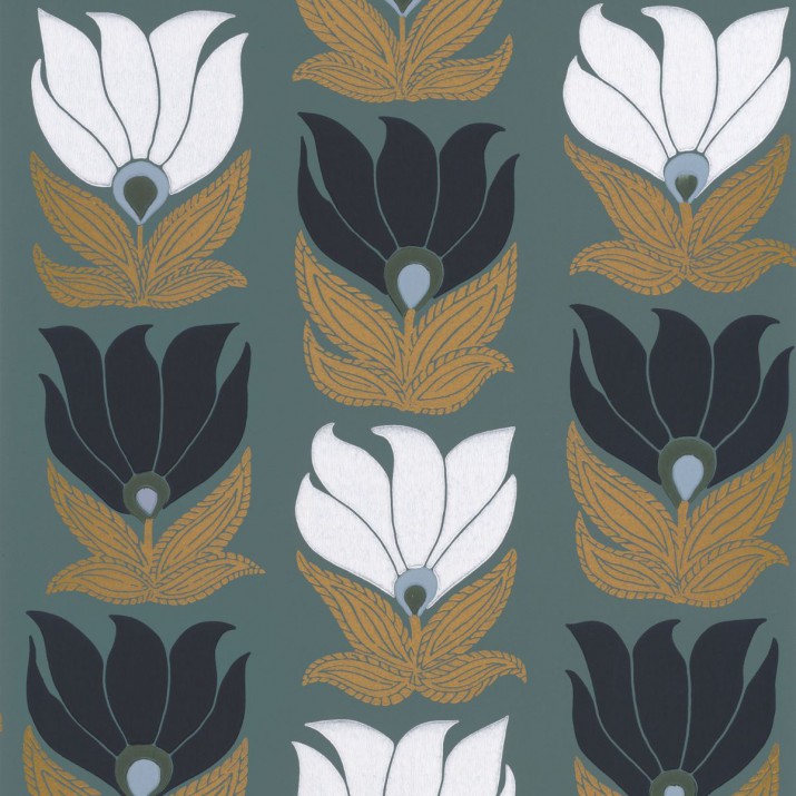 Papier Peint Intissé Dauphine Vert de Gris/ Doré – Square Jasmin de Casamance - réf. 75690814