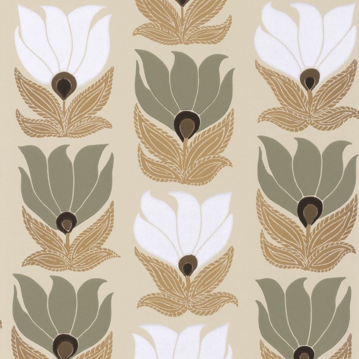 Papier Peint Intissé Dauphine Grège/ Vert Argile – Square Jasmin de Casamance - réf. 75690712