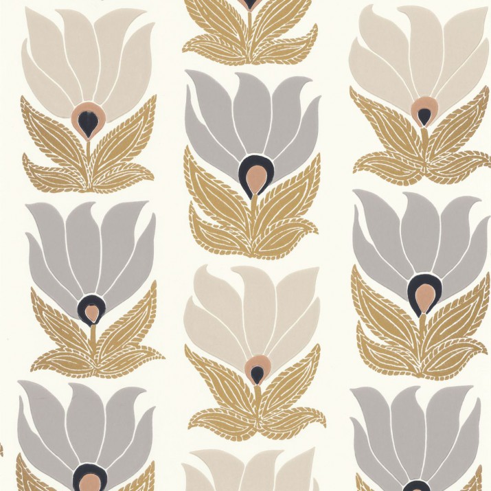Papier Peint Intissé Dauphine Blanc/ Doré – Square Jasmin de Casamance - réf. 75690610