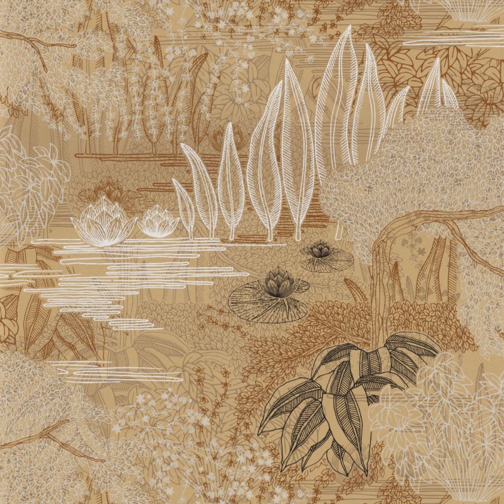 Papier Peint Intissé Jasmin Doré/ Noir – Square Jasmin de Casamance - réf. 75680508