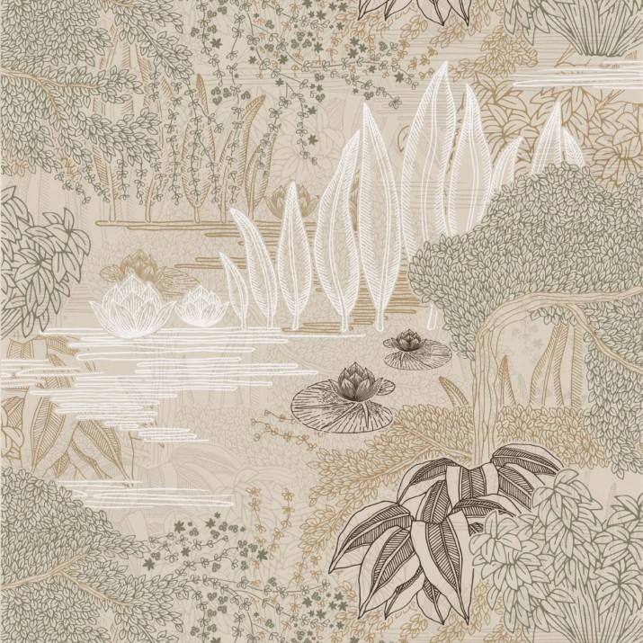 Papier Peint Intissé Jasmin Grège/ Vert Argile – Square Jasmin de Casamance - réf. 75680100