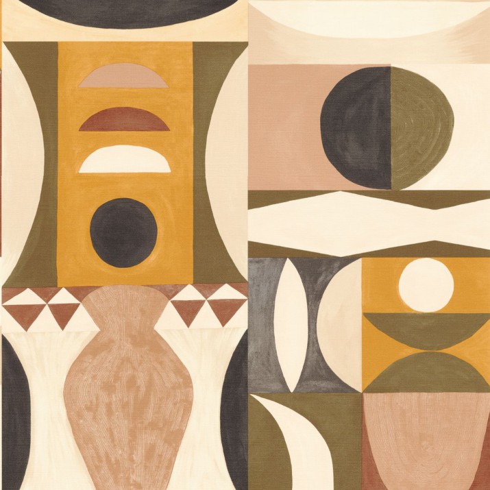 Papier Peint Vinyle sur Intissé Auguste Kaki et Nude – Mouvements de Casamance - réf. 76032446