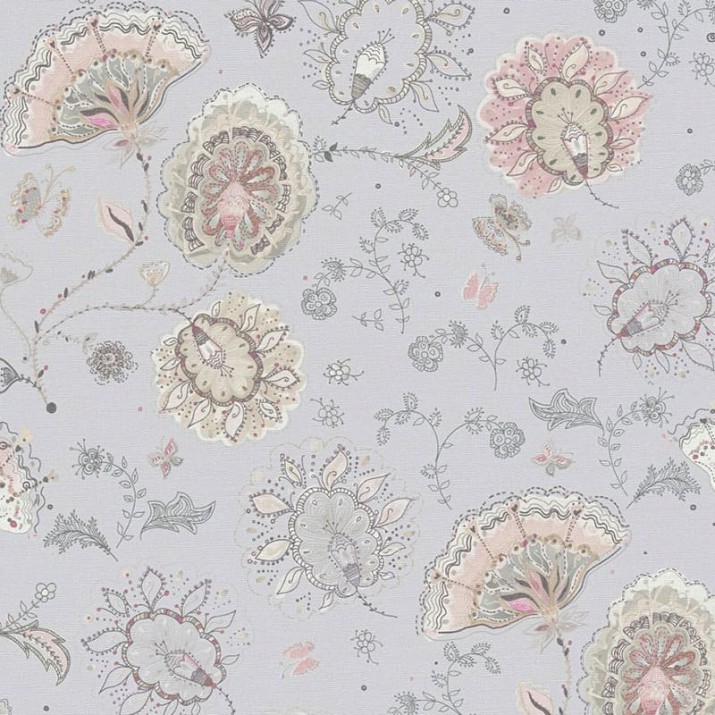 Papier Peint Vinyle sur Intissé Fleur Indienne Rose Fond Gris Clair – Seychelles de Lutèce - réf. SEY993
