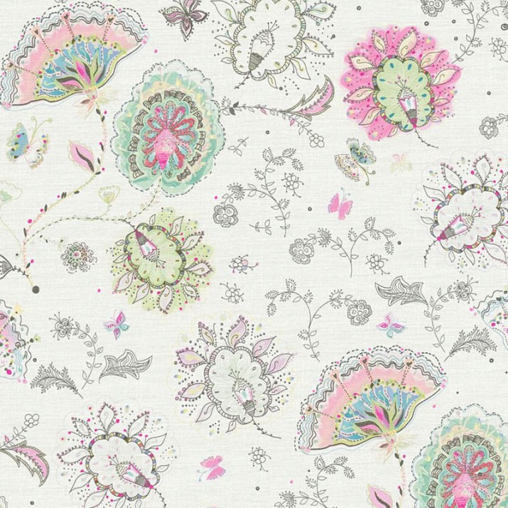 Papier Peint Vinyle sur Intissé Fleur Indienne Rose Fond Blanc – Seychelles de Lutèce - réf. SEY991