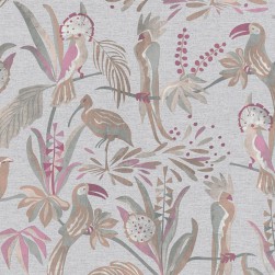 Papier Peint Vinyle sur Intissé Oiseaux Exotiques Gris et Rose Fond Gris Moyen – Seychelles de Lutèce - réf. SEY981