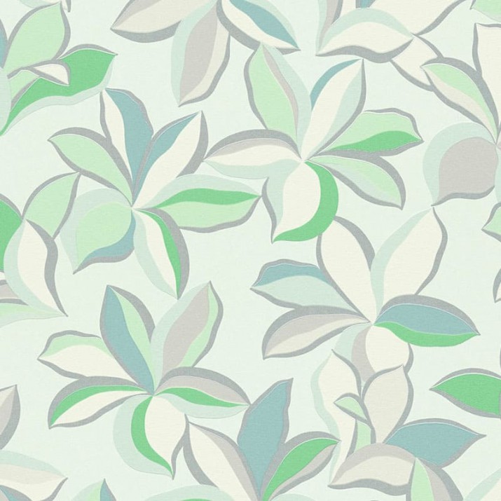 Papier Peint Expansé sur Intissé Floral Fond Vert et Argent – Seychelles de Lutèce - réf. SEY083