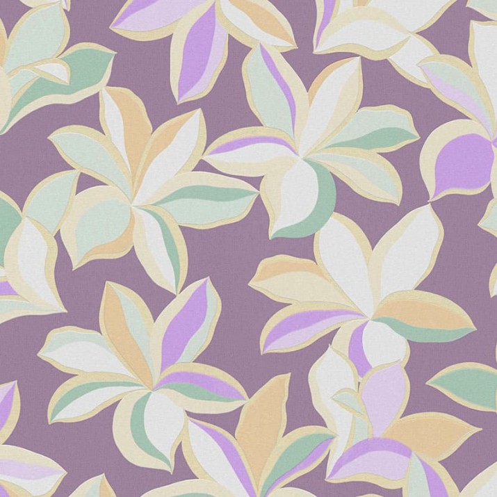 Papier Peint Expansé sur Intissé Floral Mauve et Vert Fond Violet et Doré – Seychelles de Lutèce - réf. SEY082