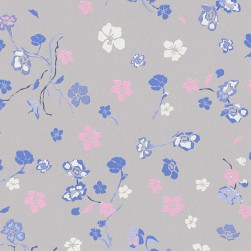 Papier Peint Expansé sur Intissé Branché Floral Bleu et Rose Fond Gris – Seychelles de Lutèce - réf. SEY074