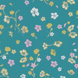 Papier Peint Expansé sur Intissé Branché Floral Jaune et Rose Fond Vert – Seychelles de Lutèce - réf. SEY072