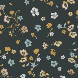 Papier Peint Expansé sur Intissé Branché Floral Jaune et Bleu Fond Noir – Seychelles de Lutèce - réf. SEY071