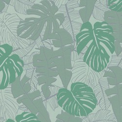 Papier Peint Expansé sur Intissé Feuillage Exotique Vert Céladon et Argent – Seychelles de Lutèce - réf. SEY055