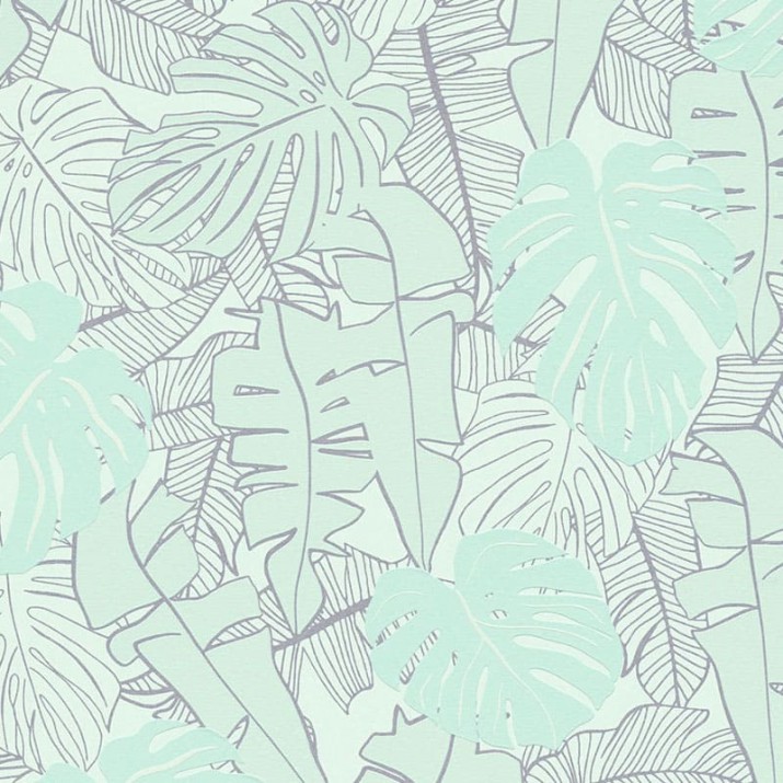 Papier Peint Expansé sur Intissé Feuillage Exotique Vert d’Eau et Argent – Seychelles de Lutèce - réf. SEY054