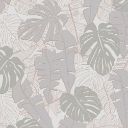 Papier Peint Expansé sur Intissé Feuillage Exotique Grège et Cuivre Rose – Seychelles de Lutèce - réf. SEY053