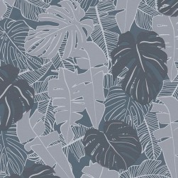 Papier Peint Expansé sur Intissé Feuillage Exotique Gris Cendre et Argent – Seychelles de Lutèce - réf. SEY052