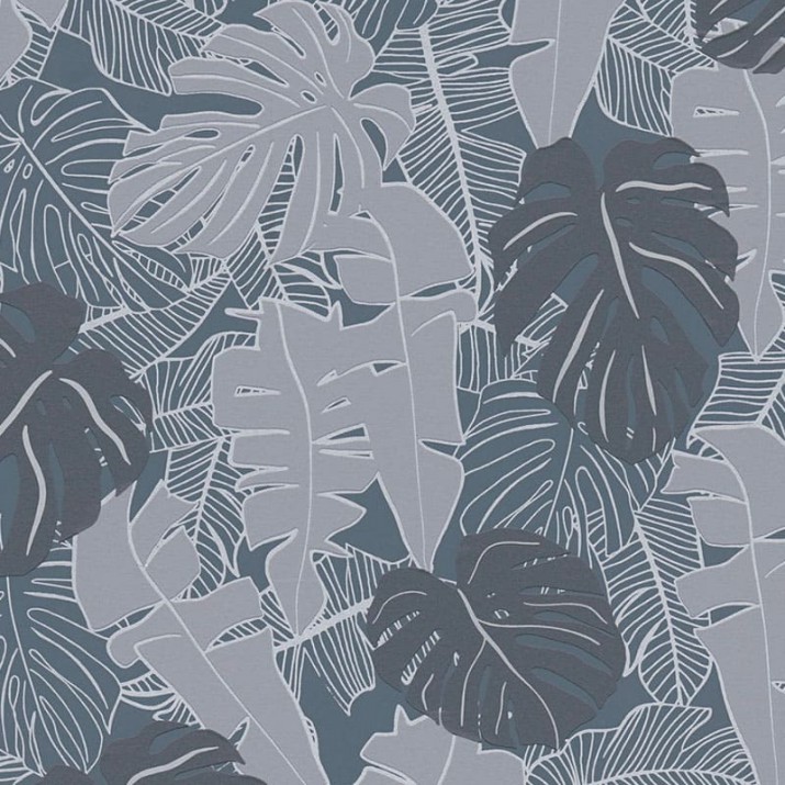 Papier Peint Expansé sur Intissé Feuillage Exotique Gris Cendre et Argent – Seychelles de Lutèce - réf. SEY052