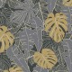 Papier Peint Expansé sur Intissé Feuillage Exotique Gris et Mordoré Fond Noir Carbone Doré – Seychelles de Lutèce - réf. SEY051